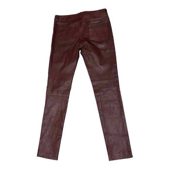 Haute Hippie Burgundy 100% Lamb Skin Leather Mid Rise Pants Size 4 - Picture 3 of 15